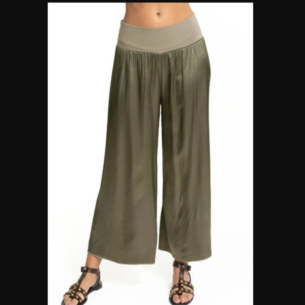 Hard Tail Flat Waist Satin Flow Cropped Pants L